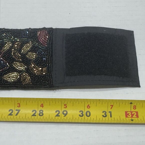 VTG 80s 70s Black Sz S XS Beaded Waist Belt Retro Goth Grunge Floral 3” Regale - Picture 14 of 14